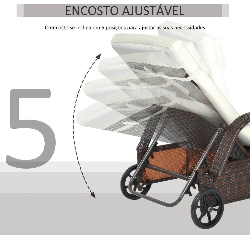 Espreguiçadeira de Vime Jardim Espreguiçadeira com Encosto Ajustável e