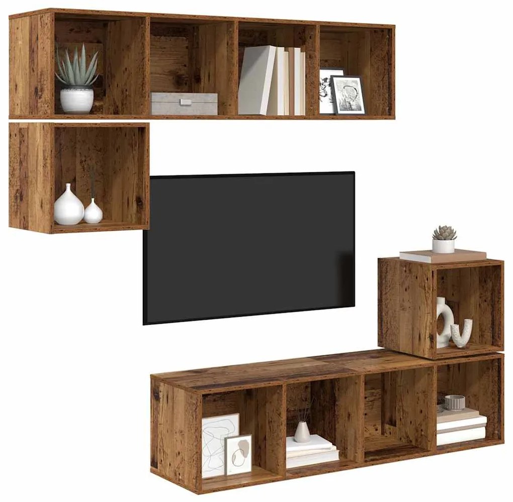Conjunto de móvel de TV 4 pcs Madeira antiga 37 x 37 x 142.5 cm