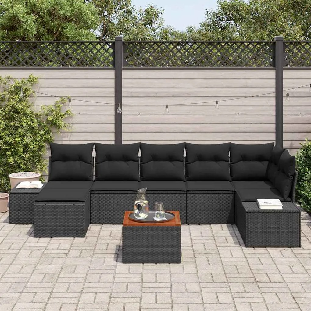 Conjunto de Sofá de Jardim de 8 Peças Preto de Rattan Sintético com Al
