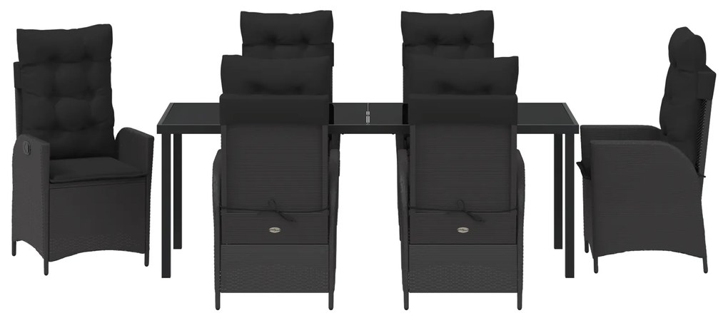 Conjunto de Jantar de Jardim com Almofadas 7 Peças Preto Vime PE