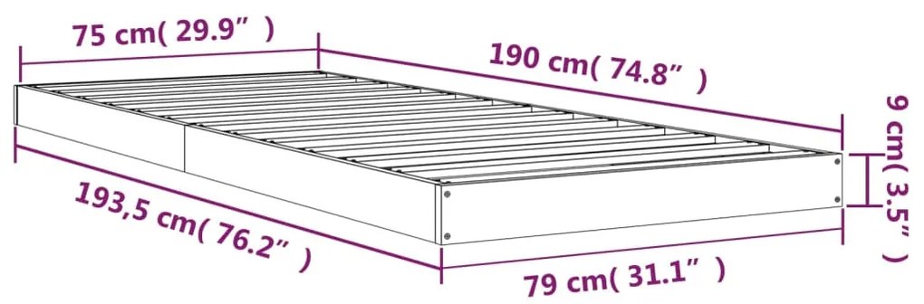 Estrutura cama de solteiro pequena 75x190 cm pinho maciço preto