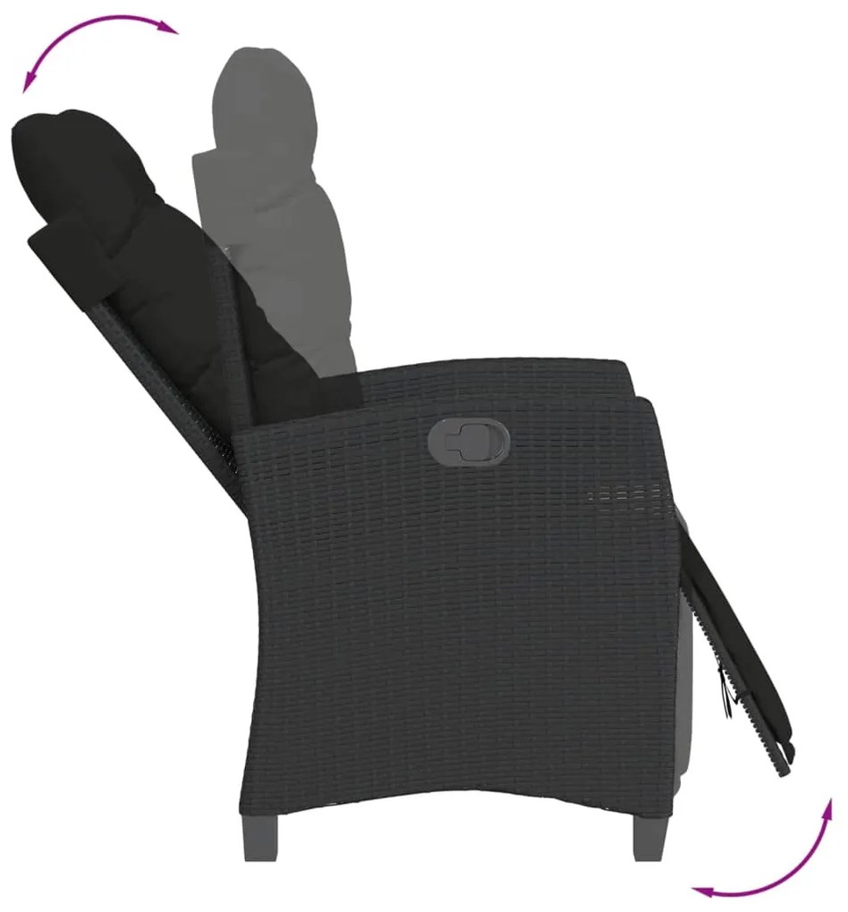 9 pcs conjunto de jantar p/ jardim c/ almofadões vime PE preto