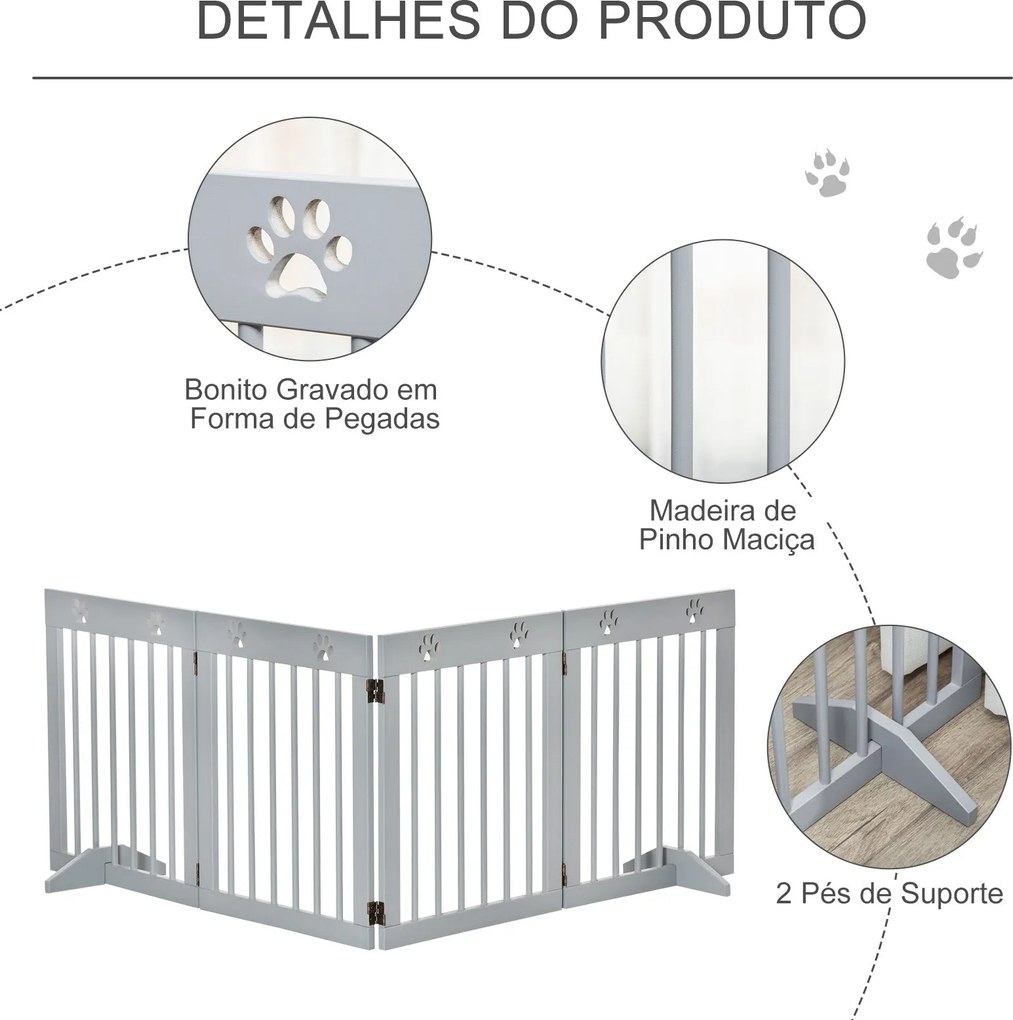 PawHut Barreira de Segurança Dobrável para Cães Grade de Proteção de 4
