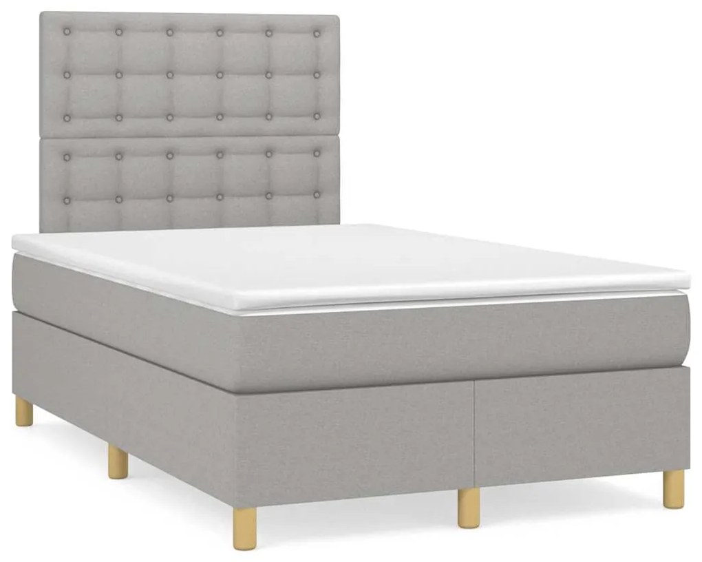 Cama box spring c/ colchão e LED 120x190 cm tecido cinza-claro