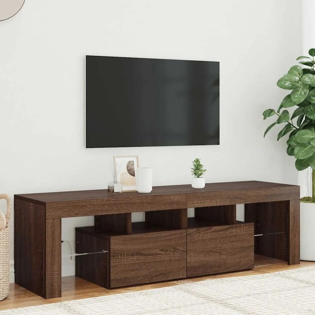 Móvel de TV com luzes LED 140x36,5x40 cm carvalho castanho