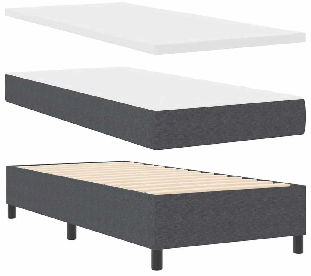 Cama Box Spring com Colchão Cinza Escuro 100x200 cm Tecido de Veludo C