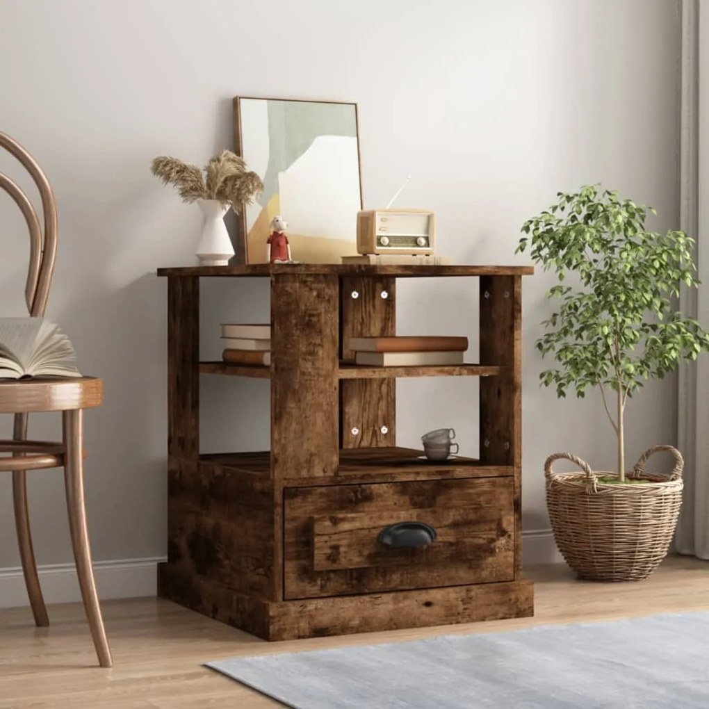 816413 vidaXL Mesa de apoio 50x50x60 cm derivados de madeira carvalho fumado