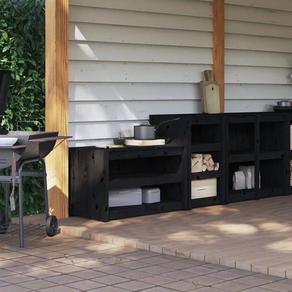 vidaXL Armários de cozinha para exterior 2 pcs pinho maciço preto