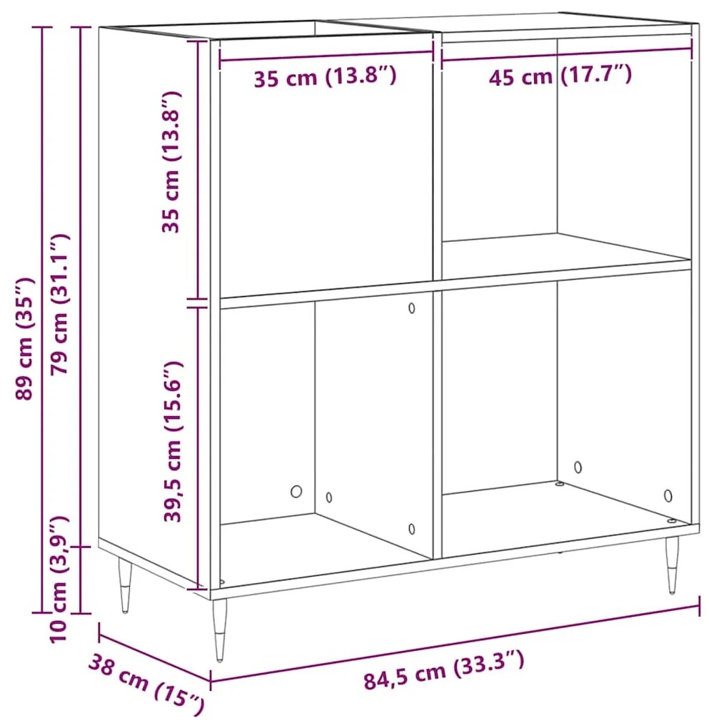 Armário de Gravação vidaXL Madeira Velha 84,5x38x89 cm Madeira de Enge