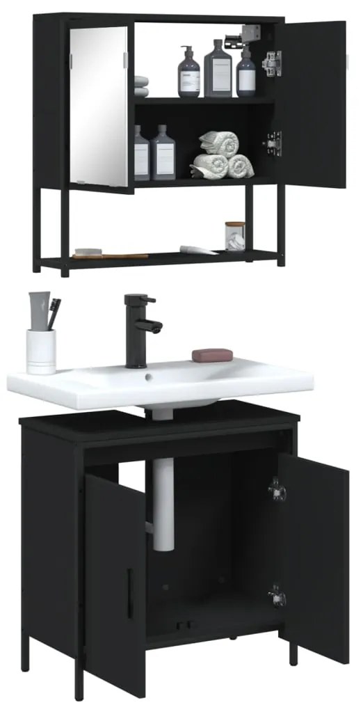 2 pcs conjunto móveis casa de banho derivados de madeira preto