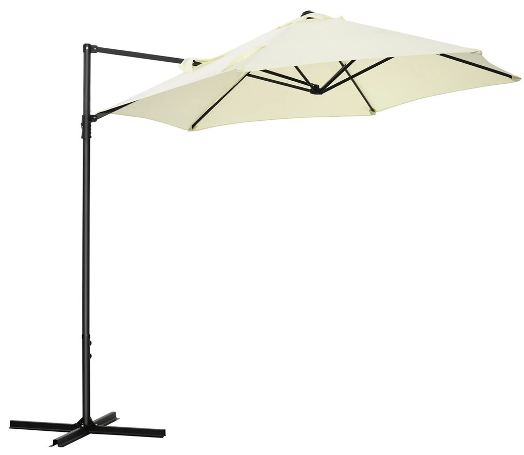 Outsunny Chapéu de Sol de Jardim Chapéu de Sol Excêntrico Rotação 360° com Abertura Manual e Base Cruzada Ø256x245cm Bege