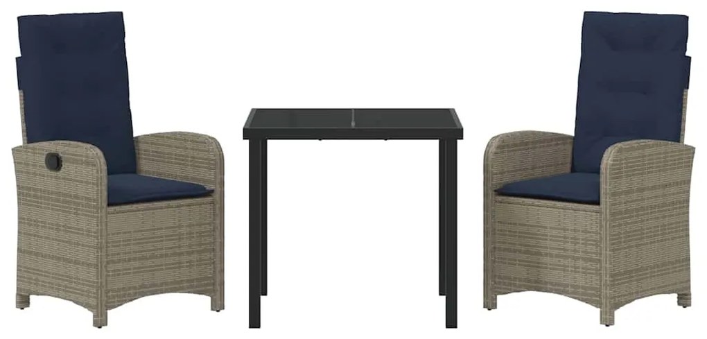 Conjunto de Jantar de Jardim com 3 Peças e Almofadas - Rattan Sintétic