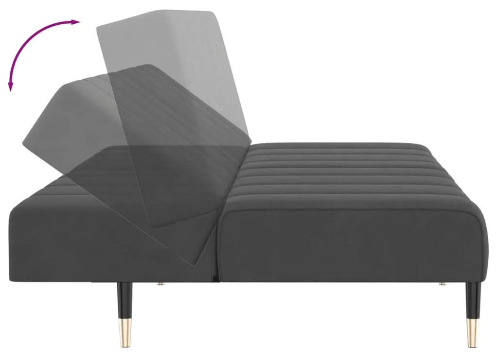 Sofá-cama de 2 lugares veludo cinzento-escuro