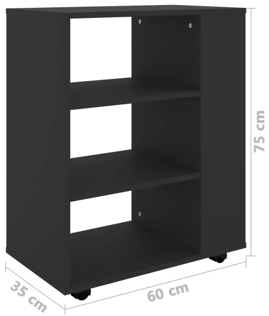 Móvel com rodas 60x35x75 cm derivados de madeira preto