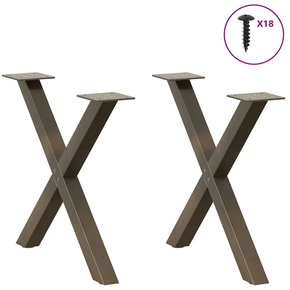 Pés para mesa de centro em formato de X, 2 peças, aço natural, 60x (42