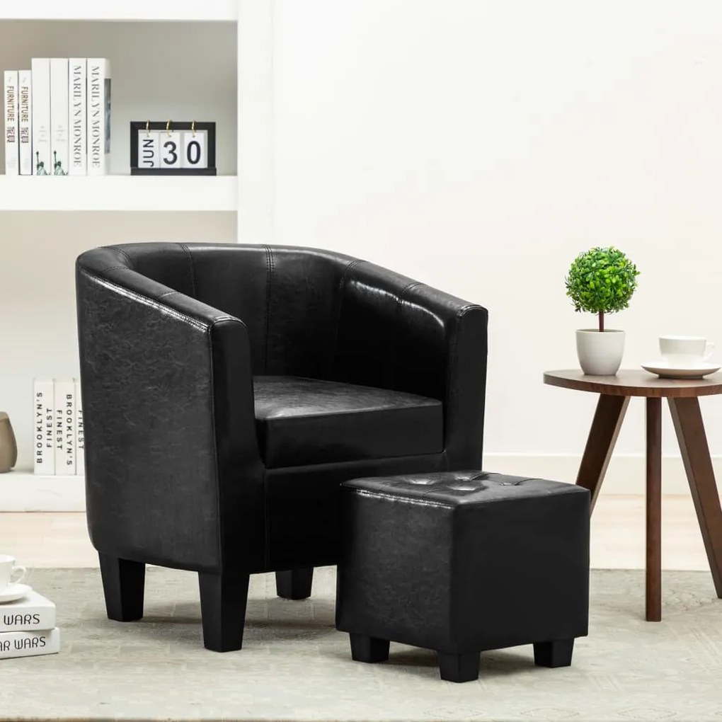 Poltrona com apoio de pés couro artificial preto