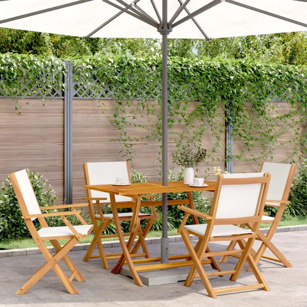 Cadeiras de jardim dobráveis 4 pcs tecido/madeira branco nata