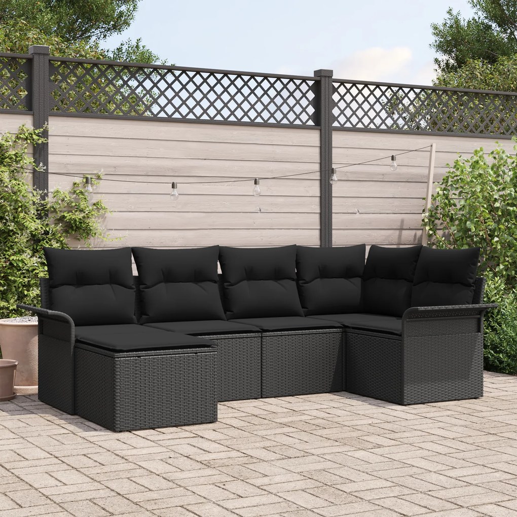Conjunto de Sofá de Jardim de 6 Peças com Almofadas em Rattan Poly Pre