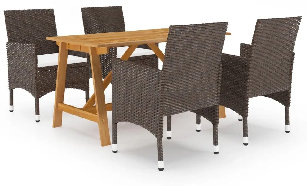 vidaXL 5 pcs conjunto de jantar p/ jardim c/ almofadões castanho