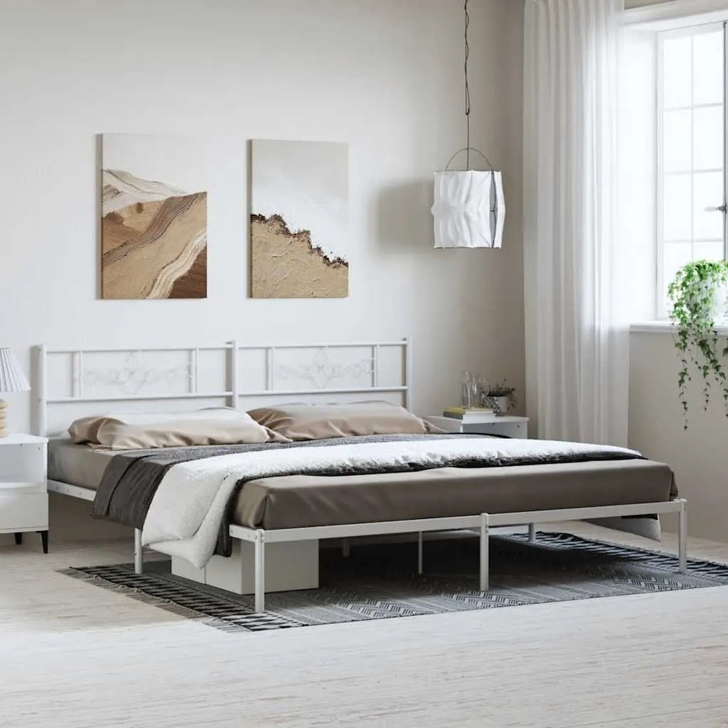 Estrutura de cama com cabeceira 183x213 cm metal branco