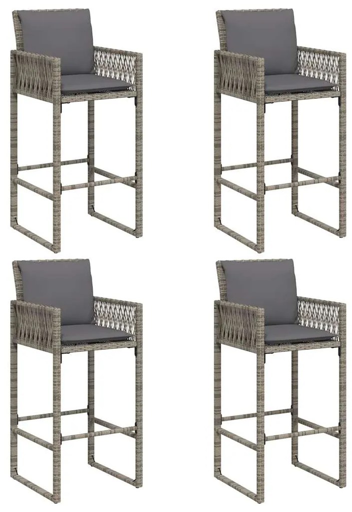 5 pcs conj. de bar jardim c/ almofadões vime PE/acácia cinzento