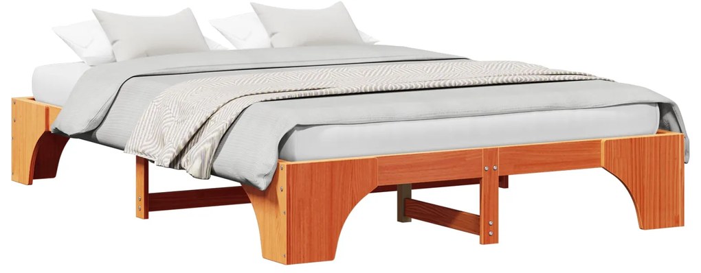 Estrutura de Cama Marrom Encerado Madeira maciça 140 x 200 cm