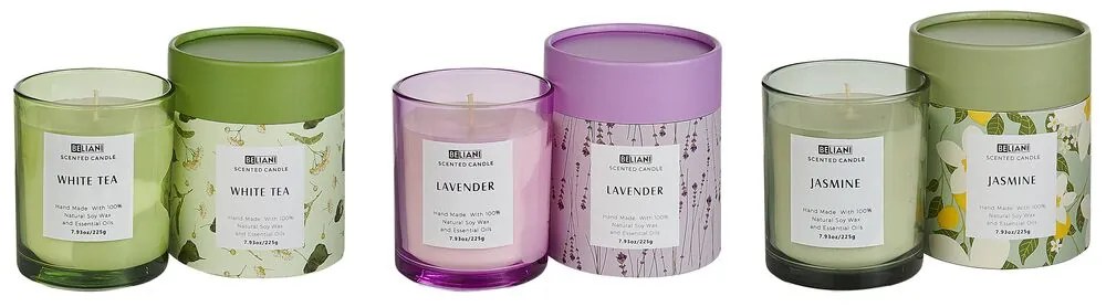 Conjunto de 3 velas perfumadas de cera de soja chá branco/lavanda/jasmim COLORFUL BARREL Beliani