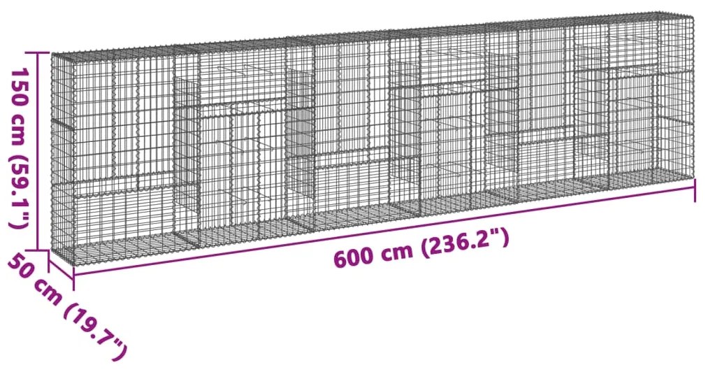 Cesto gabião com cobertura 600x50x150 cm ferro galvanizado