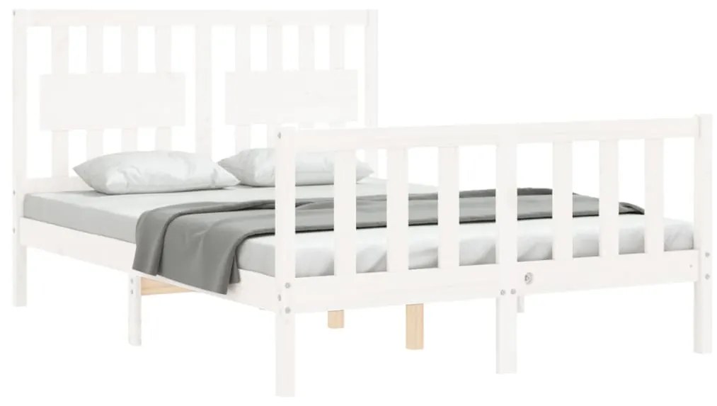 Estrutura de cama com cabeceira 140x190cm madeira maciça branco