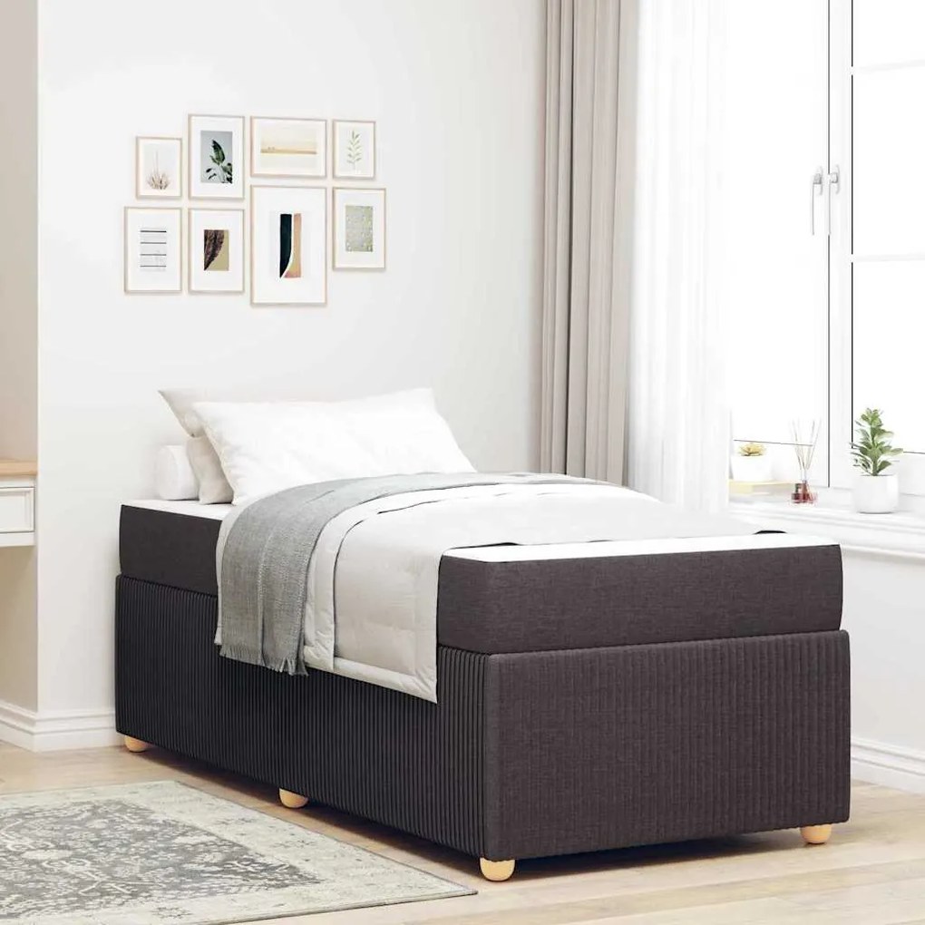vidaXL Estrutura da Cama com colchão Marrom Escuro 90 x 190 cm tecido