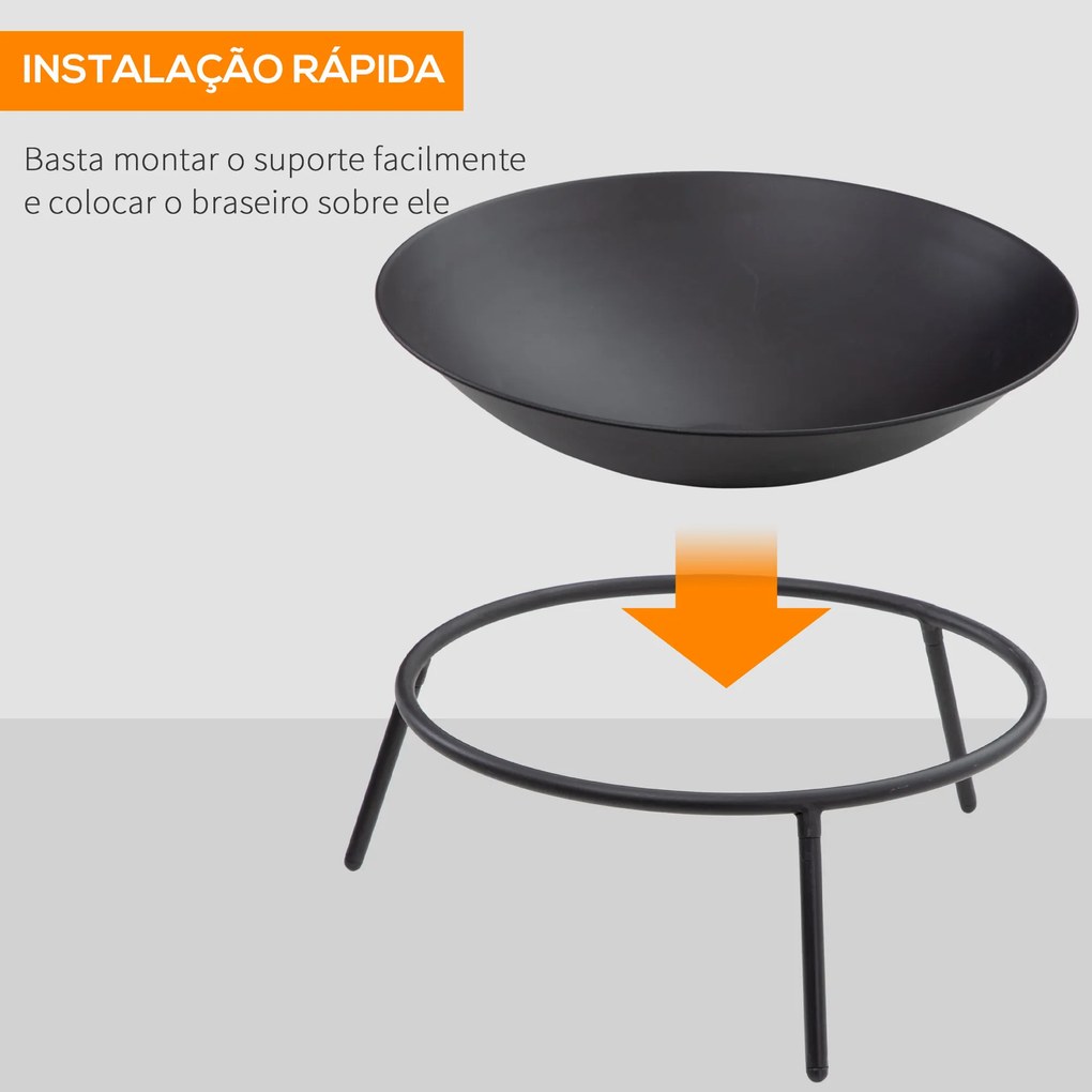 Outsunny Braseiro de Exterior Braseiro de Metal com Atiçador para Varanda Campismo Ar Livre Ø47x21 cm Preto
