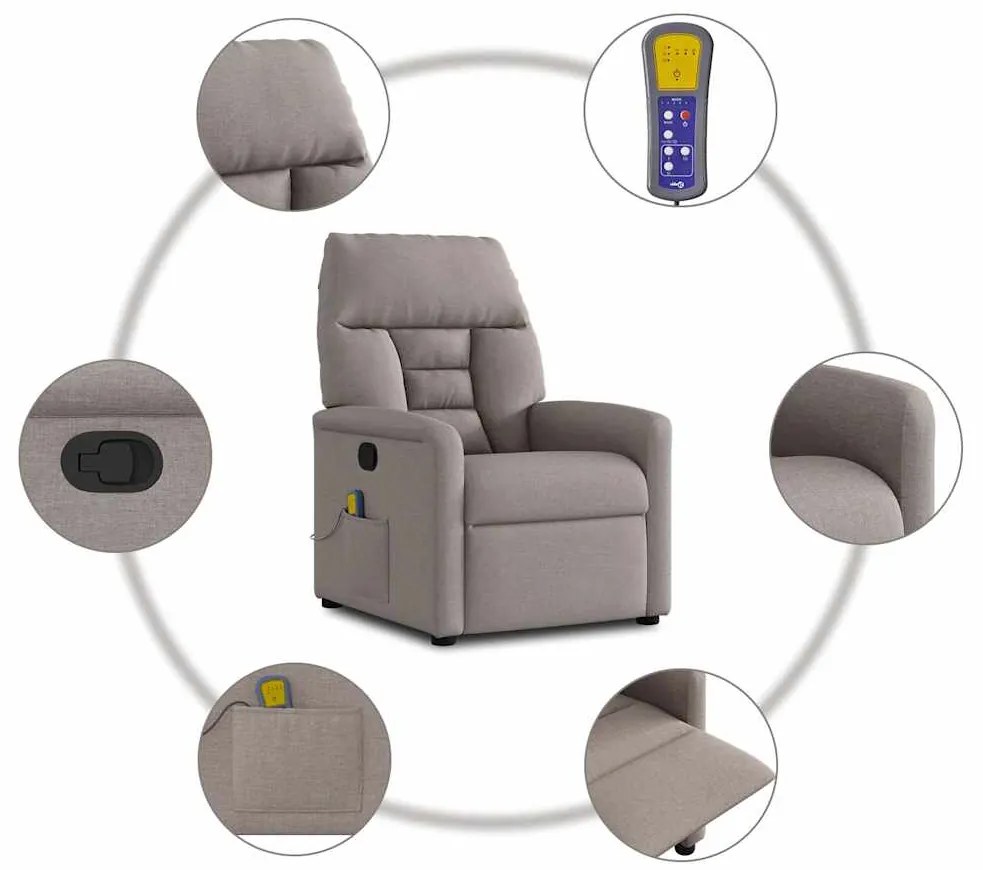Poltrona de massagens reclinável tecido cinzento-acastanhado