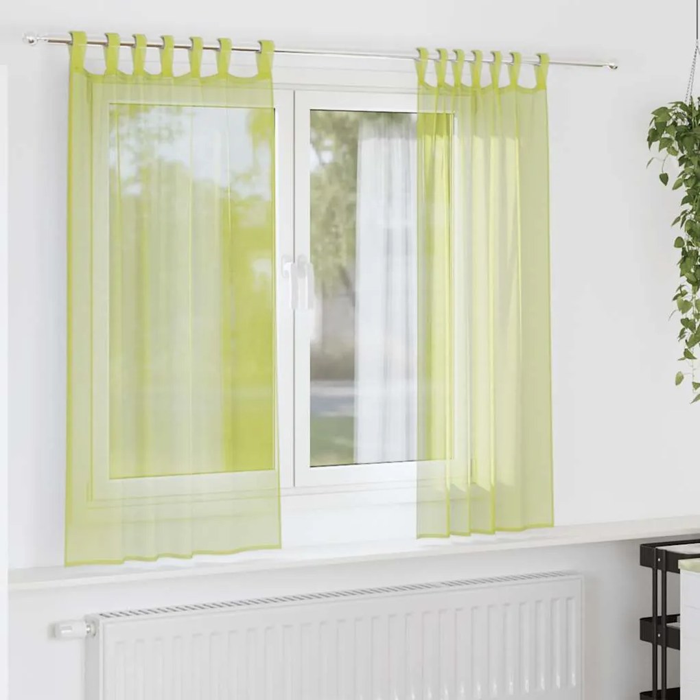 vidaXL Cortinas de voile com aba 2 pcs verde-maçã