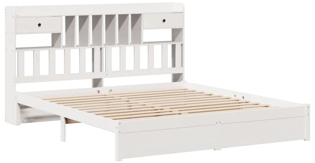 Cama com estante sem colchão 200x200 cm pinho maciço branco