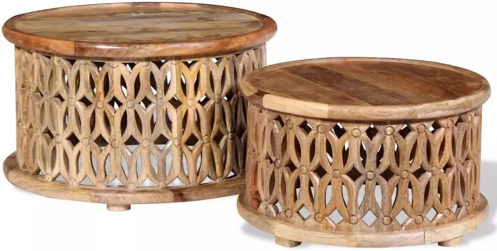 Conjunto de mesas de centro 2 pcs madeira de mangueira maciça