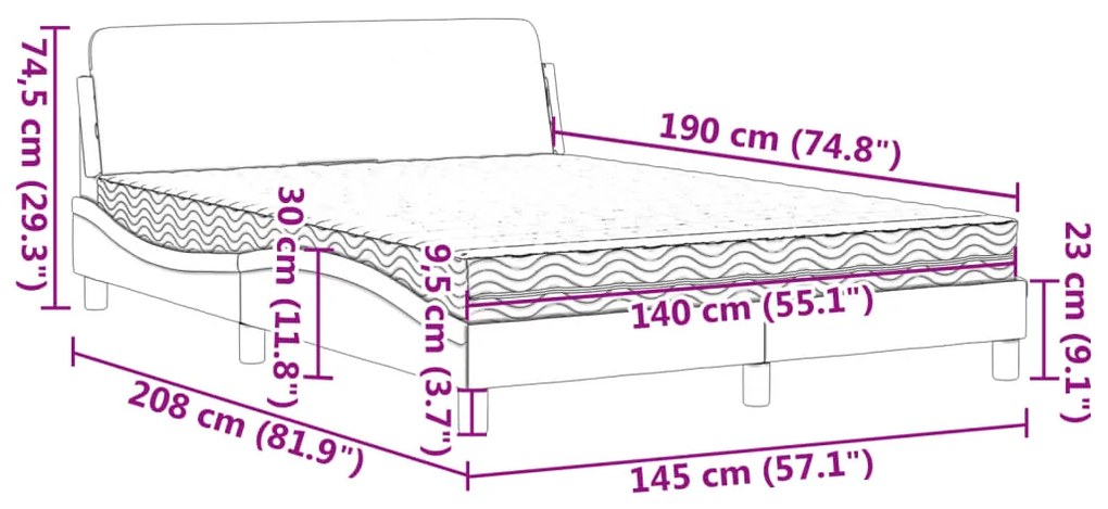 Cama com colchão 140x190 cm tecido castanho-escuro