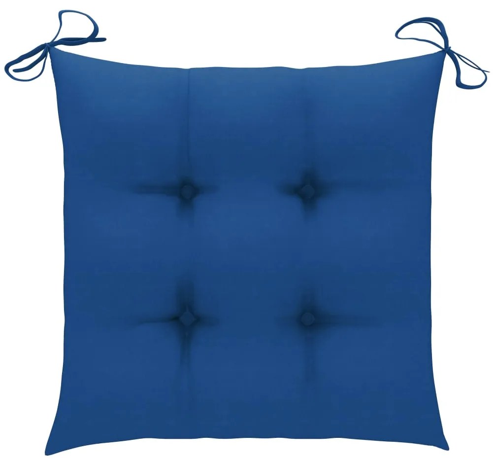 Cadeiras de jardim c/ almofadões azuis 4 pcs teca maciça