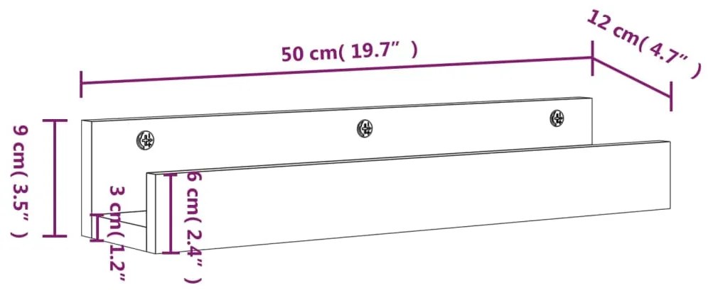 Prateleiras de parede 2 pcs 50x12x9 cm pinho maciço cinzento