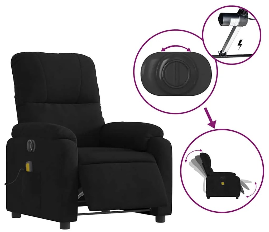 Poltrona de massagens reclinável elétrica microfibra preto