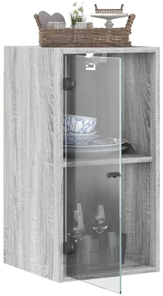 Armário de parede c/ portas de vidro 35x37x68,5 cm cinza sonoma