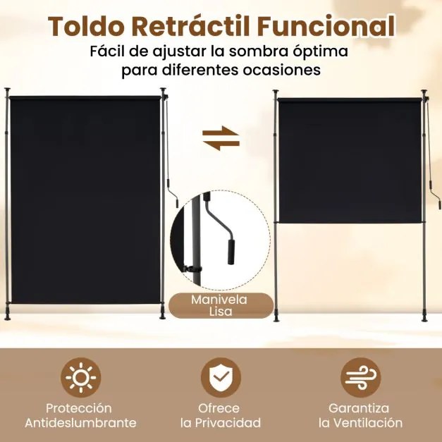 Toldo retrátil vertical 250 x 220-310 cm enrolável para exterior com altura ajustável com manivela para varanda ou piscina Preto