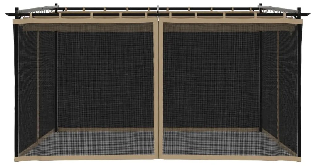 Gazebo com paredes de malha 4x3 m aço cinzento-acastanhado