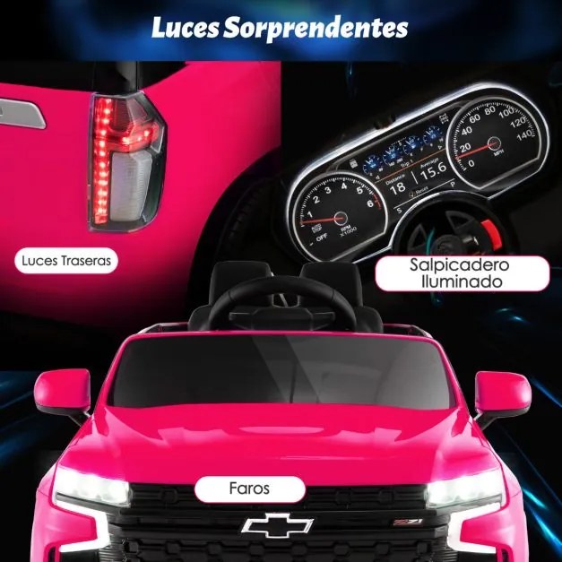 Carro elétrico com bateria de 12V para crianças SUV Chevrolet Taho com controlo remoto 2.4G Luzes de suspensão de mola Música Rosa