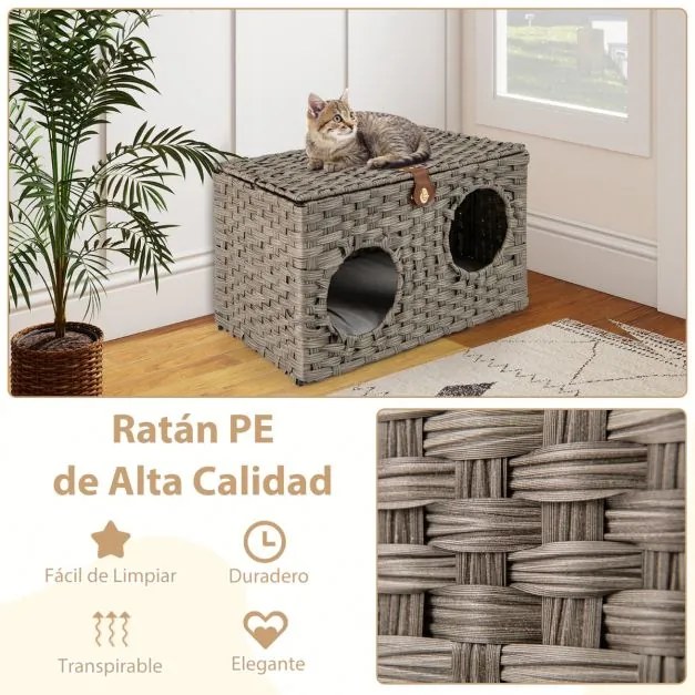 Cama dobrável para gatos  60 cm x 35 cm x 35 cm de interior com almofada macia removível Tampa com fechadura Cinza