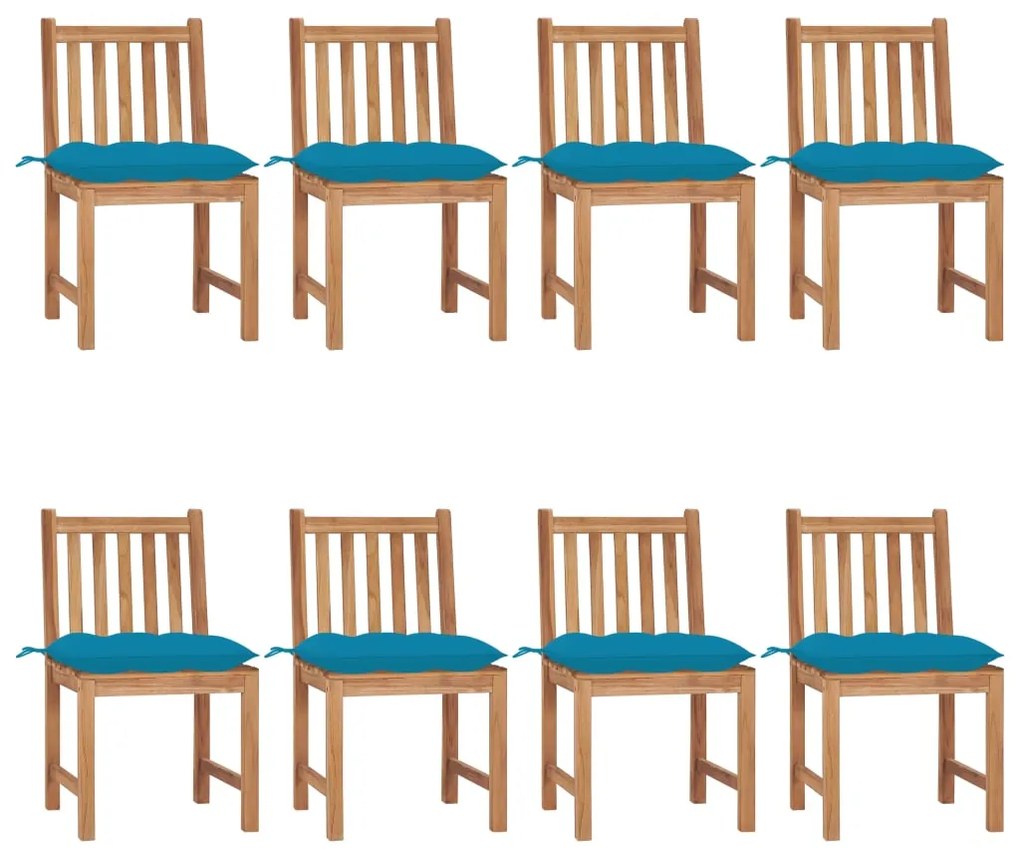 vidaXL Cadeiras de jardim 8 pcs c/ almofadões madeira de teca maciça
