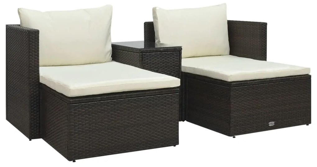 vidaXL 5 pcs conjunto lounge jardim c/ almofadões vime PE castanho