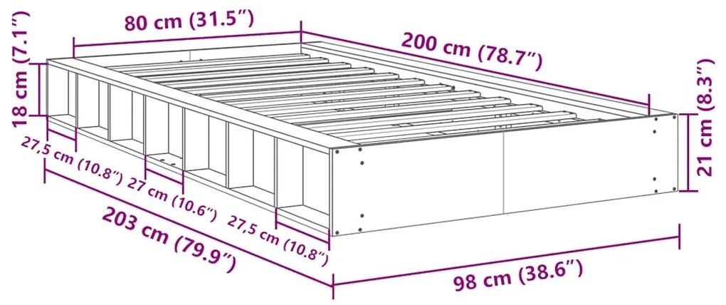 Estrutura de cama sem colchão 80x200 cm Madeira maciça carvalho