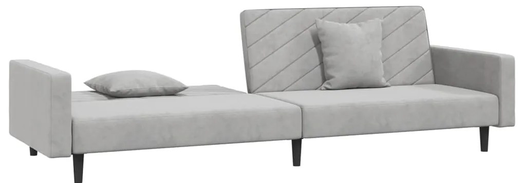Sofá-cama 2 lugares com duas almofadas veludo cinzento-claro