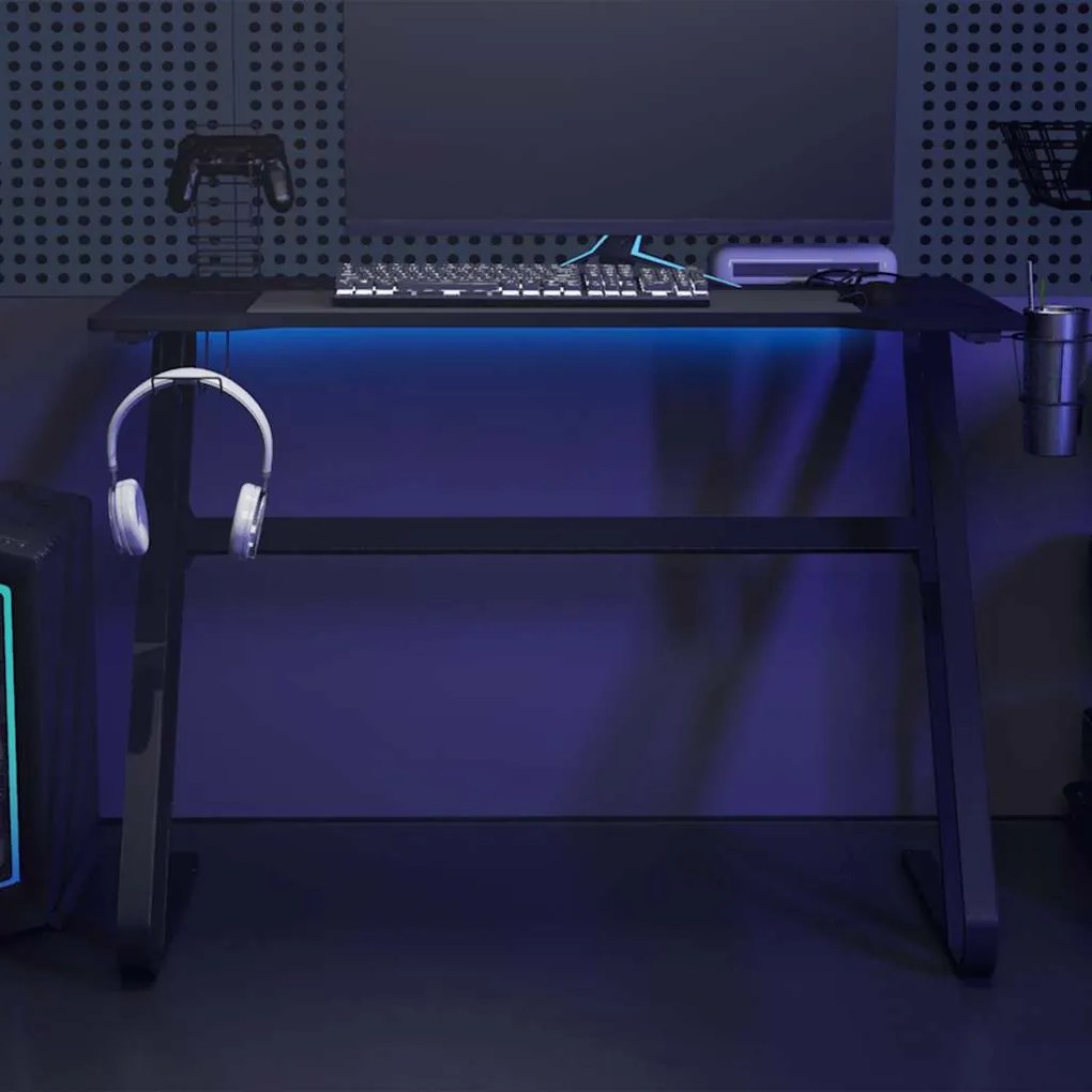 Secretária de gaming c/ pernas em forma de ZZ 110x60x75cm preto