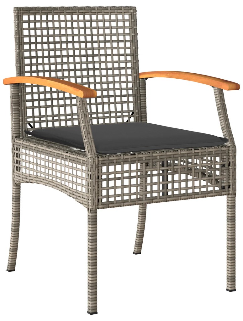 Conjunto de Jantar de Jardim 9 Peças com Almofadas Cinza Poli Rattan